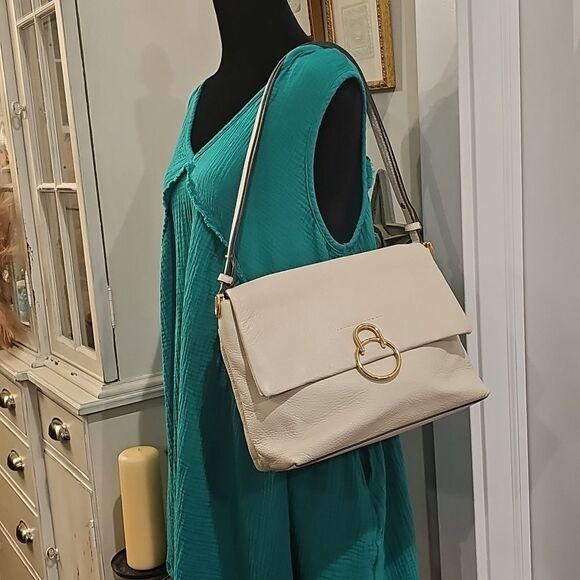 VINCE CAMUTO Plum White Pebbled Leather Shoulder Bag NWOT - Picture 6 of 11